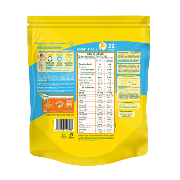 Leche Klim 1+ Deslactosada Bolsa 800 Grs. - Image 2